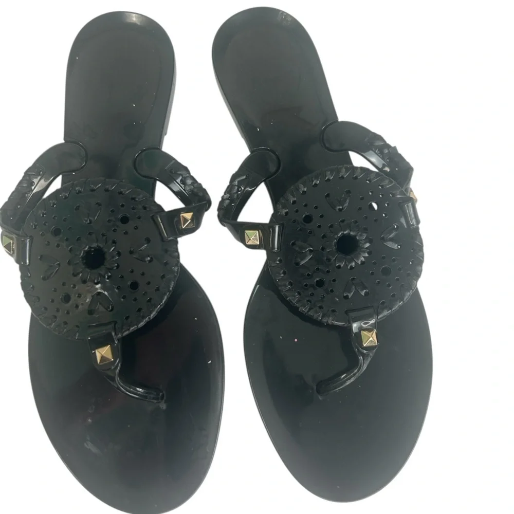 Jack Rogers Georgica Whipstitch Black Jelly Thong Sandals Women's Size 8
